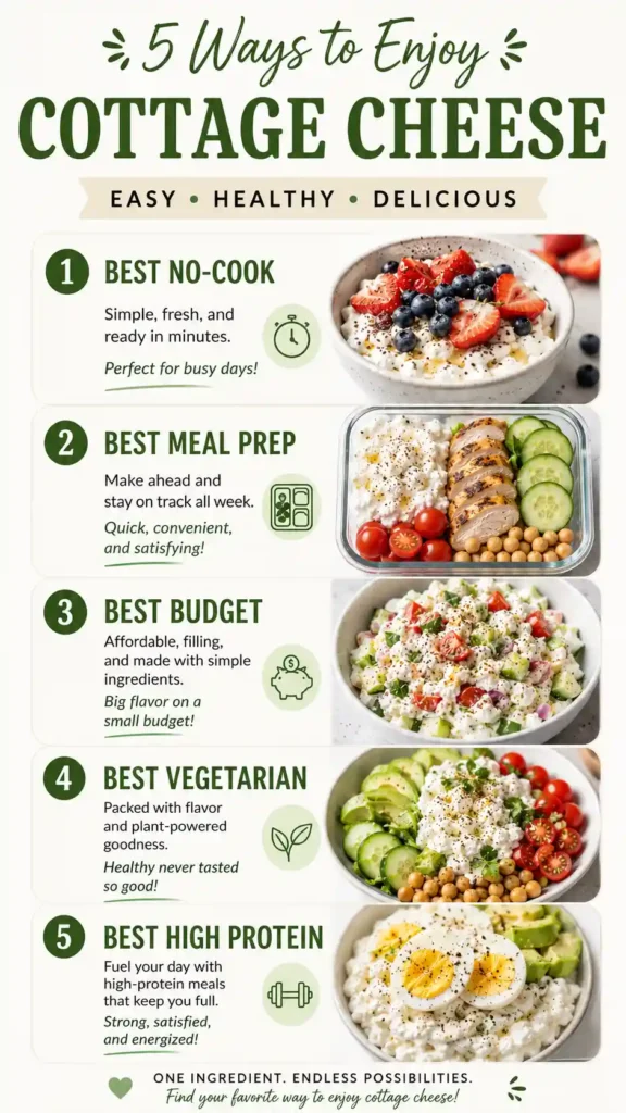 Infographic comparing no-microwave high protein lunches for work by protein, meal prep, no-cook options, and budget