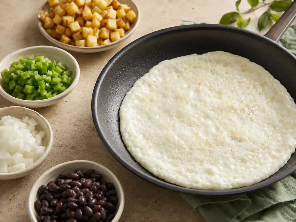 Egg whites cooking in a skillet for breakfast burritos