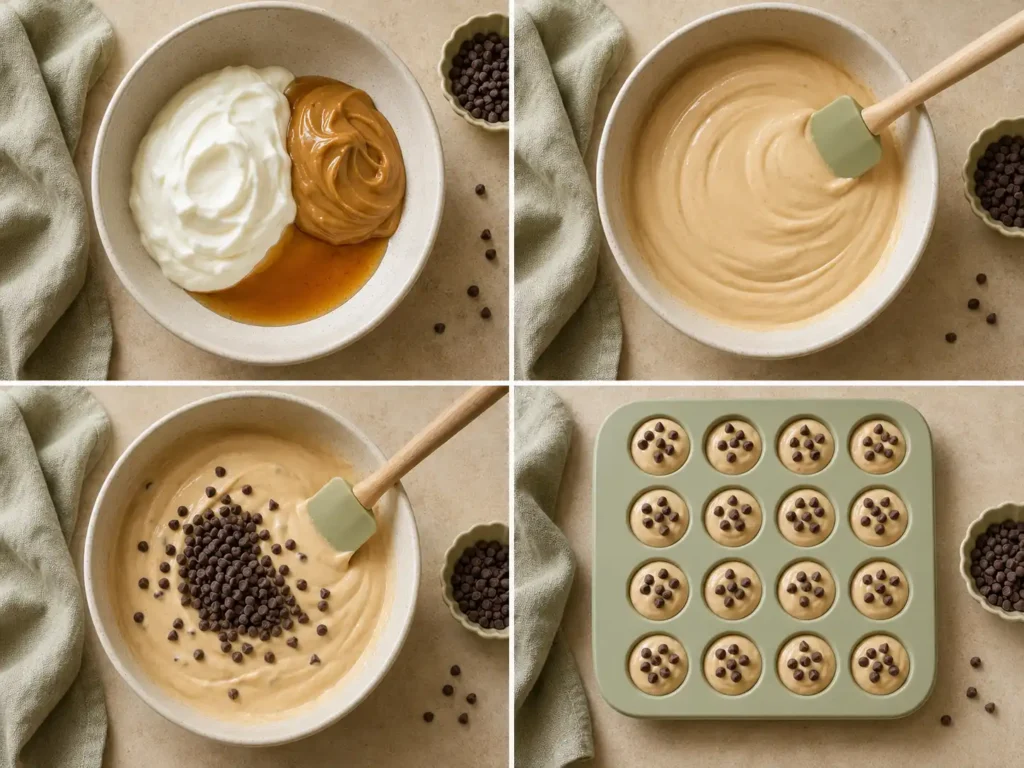 Four-step process for mixing, portioning, and freezing Greek yogurt peanut butter bites